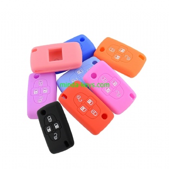  PESC-2 Silicone Car Key Case Cover For Peugeot Citroen Flip Prox Remote Shell	